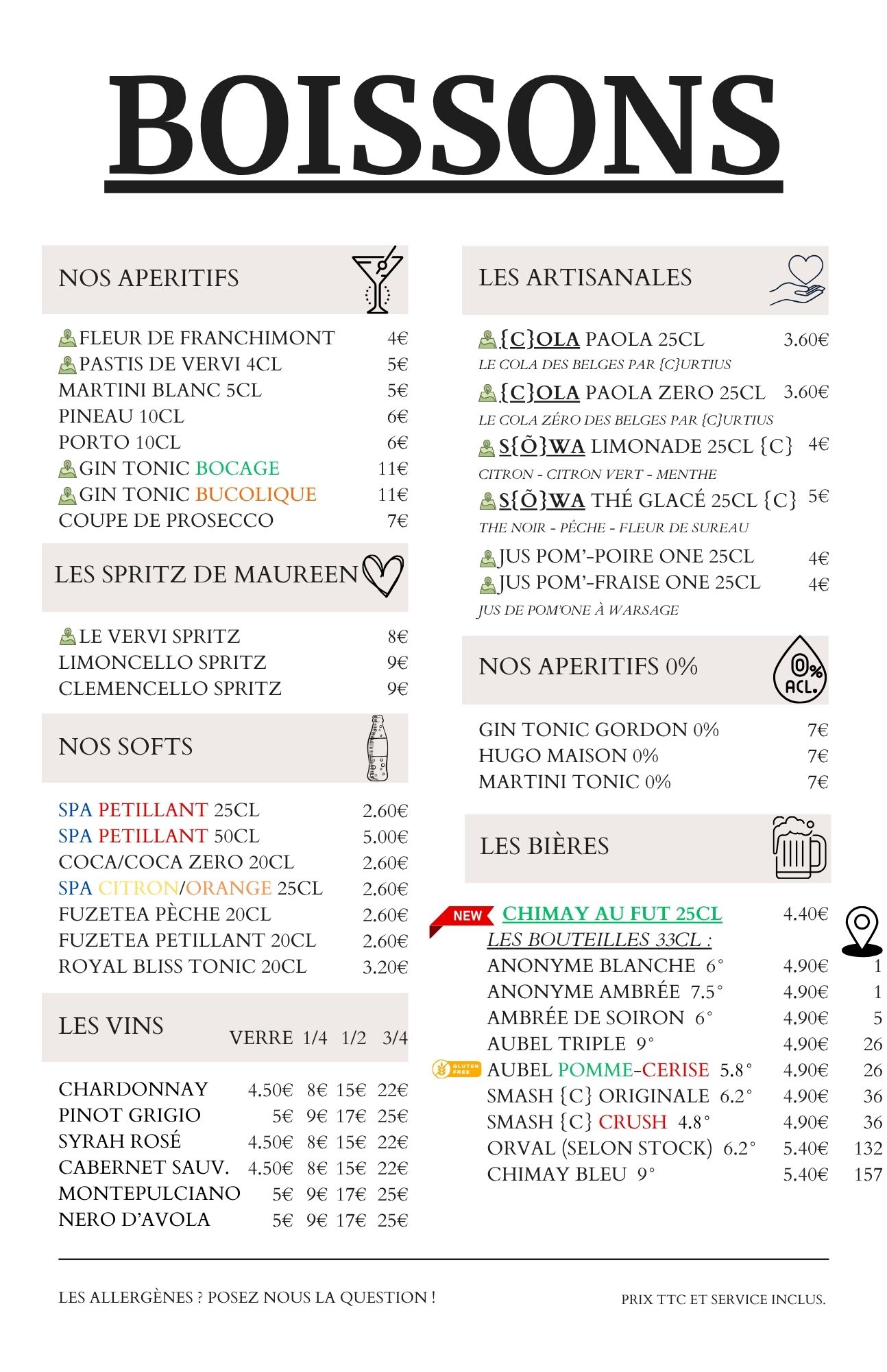 Menu boissons