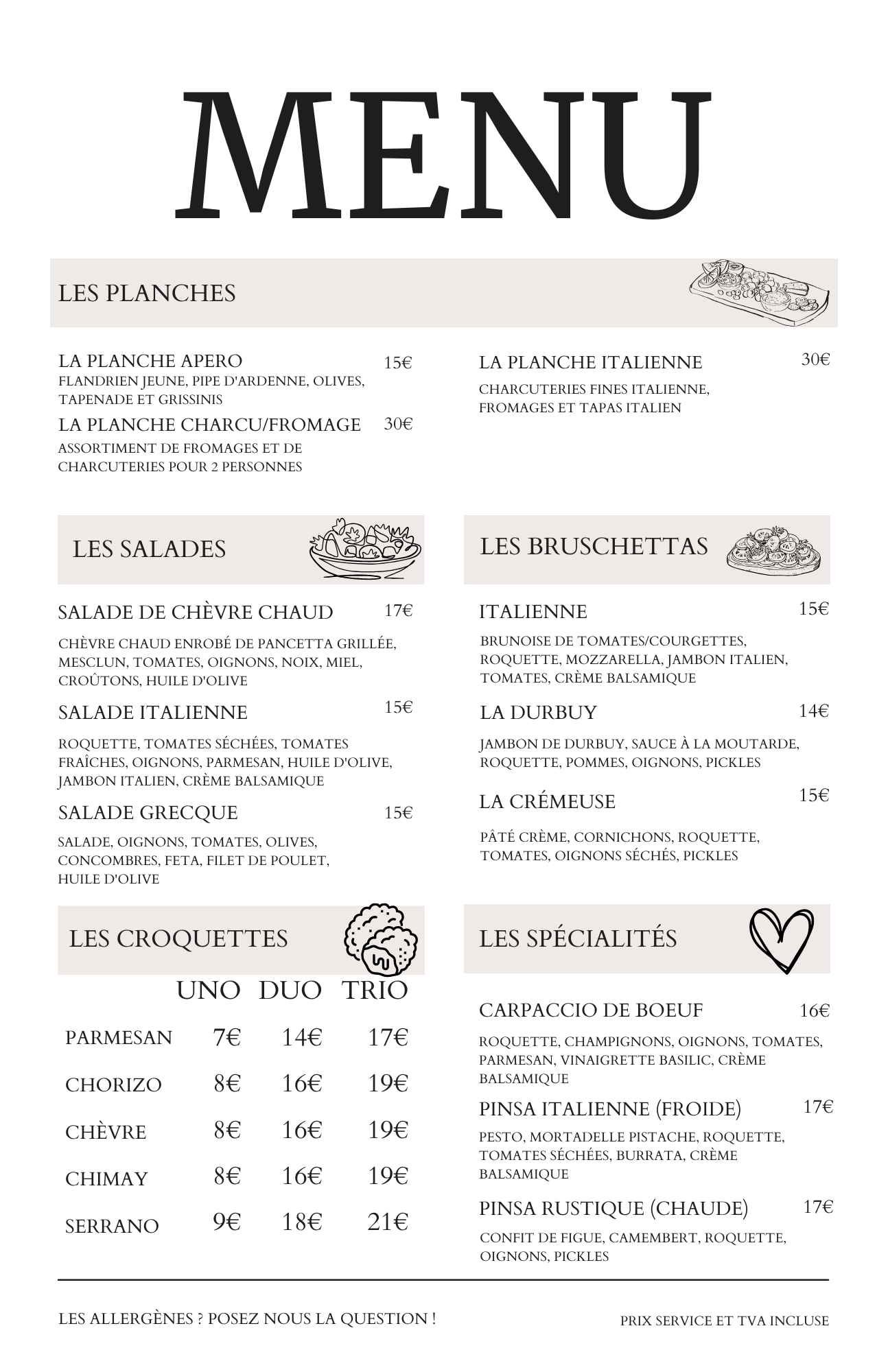 Menu resto midi