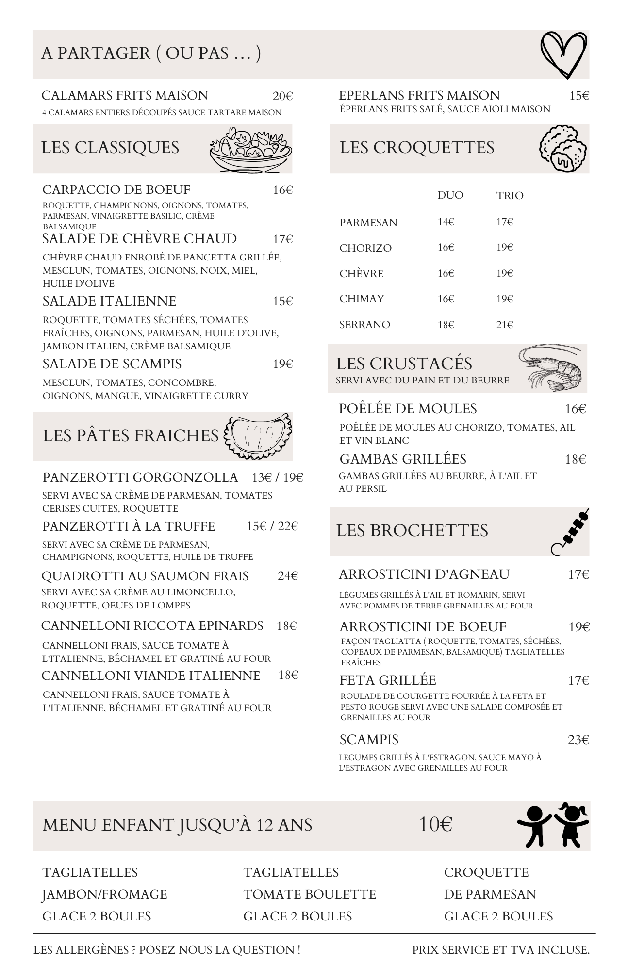 Menu resto soir